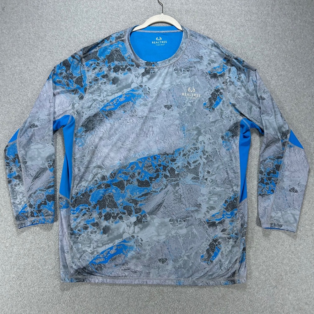Realtree Fishing Reversible Performance Shirt Mens XXXL Blue Grey Camo Gorpcore